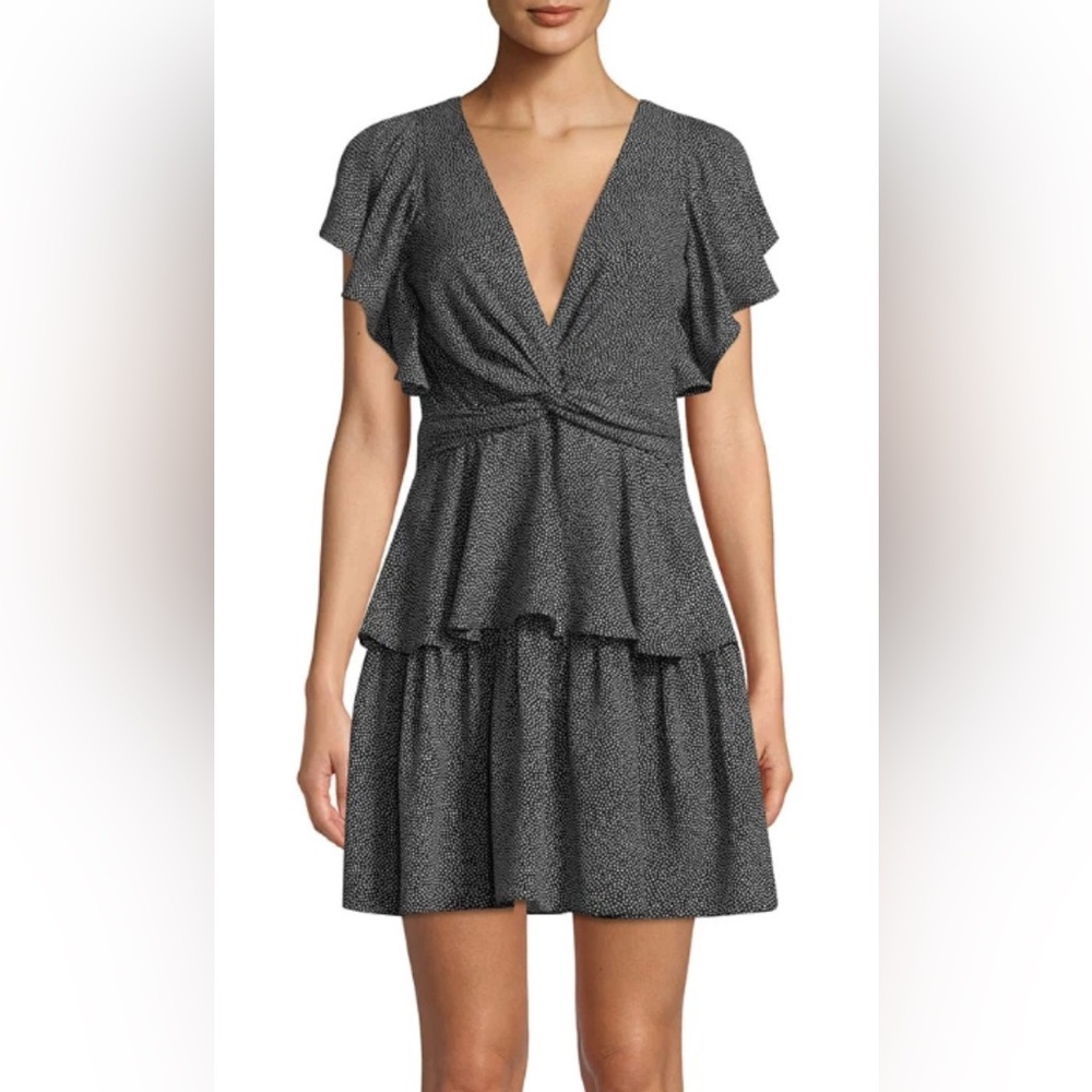 A.L.C. Viera Rimini, Silk Black & White Polka Dot, Elegant Ruffle Mini Dress
